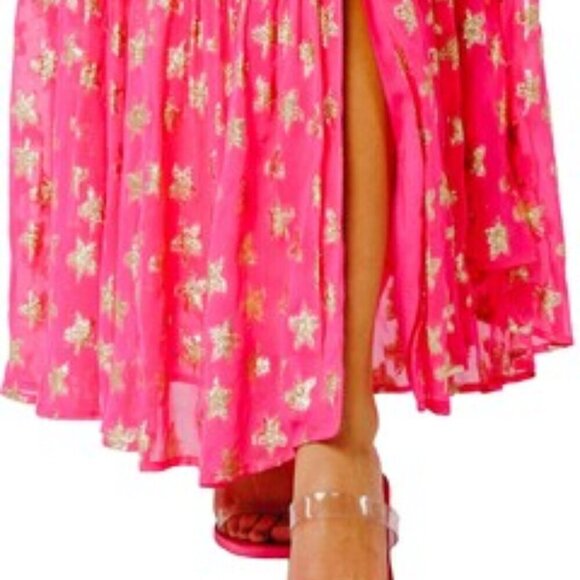Ciebon Hot Pink Gold Loxi Metallic Star Print Maxi Dress - Picture 4 of 9
